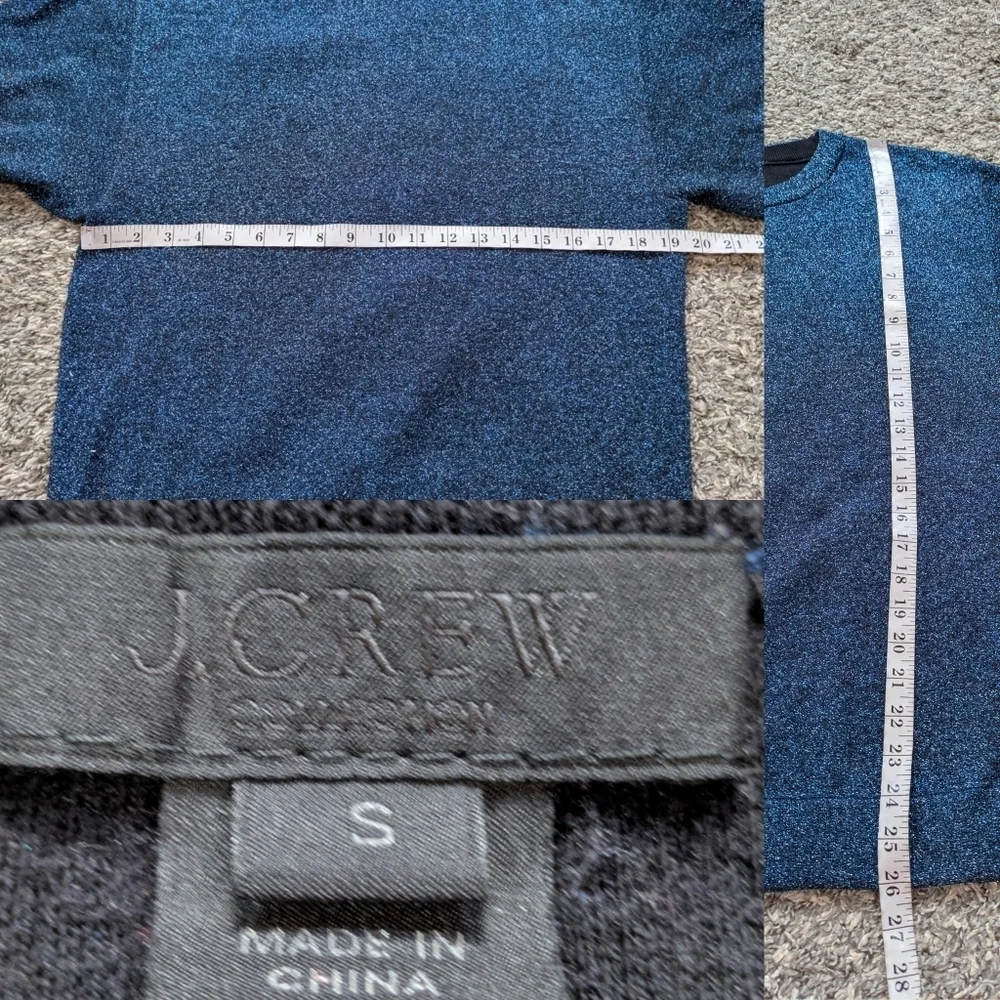 J Crew Blue Black Shimmer Long Sleeve Crew Neck Sweater S